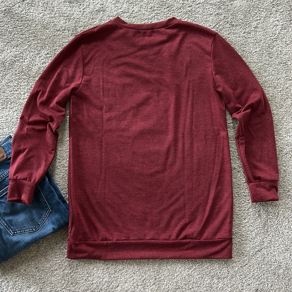 French Terry Long Sleeve Plaid Reindeer Top - Picture 5 of 6
